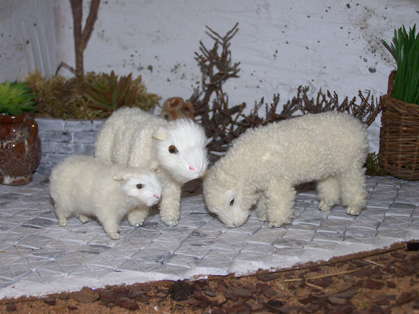 Zwei stehende Schafe mit Lamm - Biblische Erzählfiguren