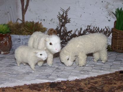Zwei stehende Schafe mit Lamm - Biblische Erzählfiguren